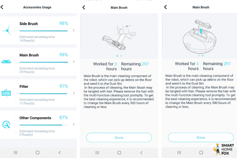 Wartungshinweise für den Yeedi Vac Hybrid werden in der App angezeigt